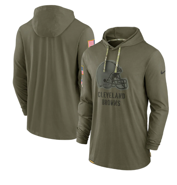 Men's Cleveland Browns 2022 Olive Salute to Service Tonal Pullover Hoodie